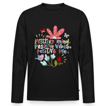 Positive motivation, positive vibes, typography - Men's Premium Organic Long Sleeve Shirt - black - Front - Nico (187cm)