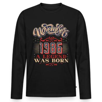 Born-1986, Birthday, November-1986, 11-1986 - Men's Premium Organic Long Sleeve Shirt - black - Front - Nico (187cm)