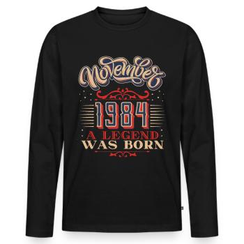Né-1984, Anniversaire, Novembre-1984, 11-1984 - T-shirt manches longues Premium bio Homme - noir - Devant - Nico (187cm)