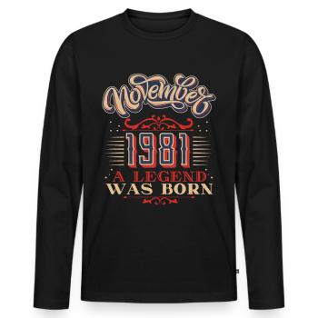 1981, anniversaire, novembre 1981, 11.1981, 11-1981 - T-shirt manches longues Premium bio Homme - noir - Devant - Nico (187cm)