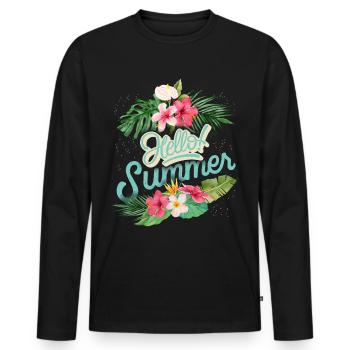 Summer Summer, saying with hibiscus flowers - Men's Premium Organic Long Sleeve Shirt - black - Front - Nico (187cm)