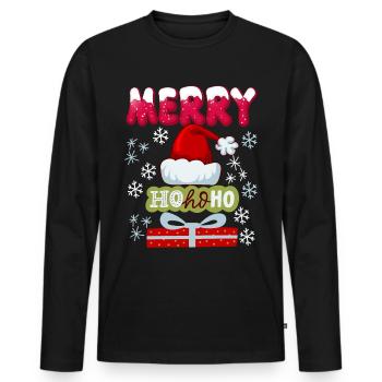 Père Noël, casquette, HoHoHo et cadeaux - T-shirt manches longues Premium bio Homme - noir - Devant - Nico (187cm)
