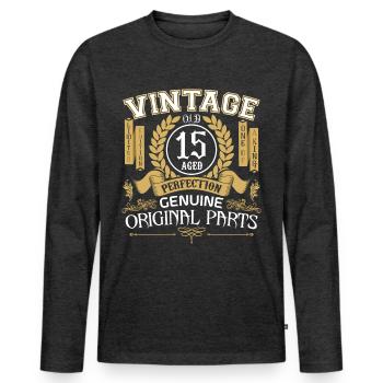 Vintage 15 years - birthday gift 15 years - Men's Premium Organic Long Sleeve Shirt - heather anthracite - Front - Nico (187cm)