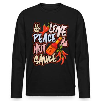 Pepperoni, pepper hot sauce, peace-and-love - Men's Premium Organic Long Sleeve Shirt - black - Front - Nico (187cm)
