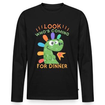 Funny Dinosaur Invitation to Dinner - Men's Premium Organic Long Sleeve Shirt - black - Front - Nico (187cm)