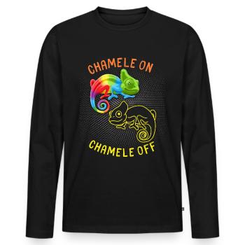Caméléon drôle disant, Pun Chamele On - T-shirt manches longues Premium bio Homme - noir - Devant - Nico (187cm)