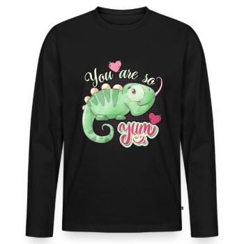 Amorous chameleon funny saying, love-love - Men's Premium Organic Long Sleeve Shirt - black - Front - Nico (187cm)
