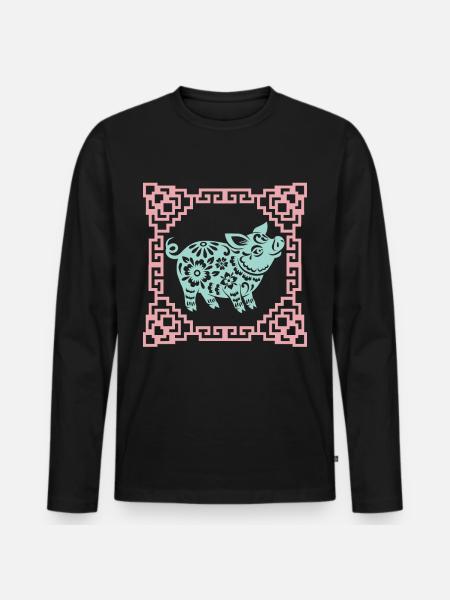 Grisens år, kinesiskt horoskop Kina - Ekologisk långärmad premium-T-shirt herr - svart