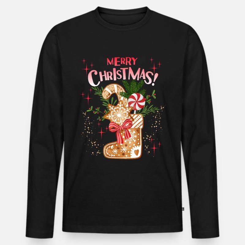 Weihnachten Lebkuchen Stiefel, Nikolaus - Männer Premium Bio Langarmshirt - Schwarz