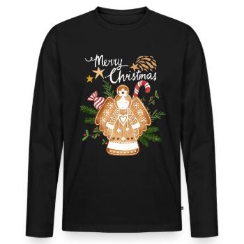 Weihnachten Lebkuchen-Engel, Weihnachtsengel - Männer Premium Bio Langarmshirt - Schwarz - Vorne - Nico (187cm)