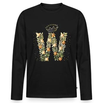 Monogram letter W with crown, floral ornament - Men's Premium Organic Long Sleeve Shirt - black - Front - Nico (187cm)