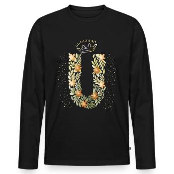Monogram letter U with crown, floral ornament - Men's Premium Organic Long Sleeve Shirt - black - Front - Nico (187cm)