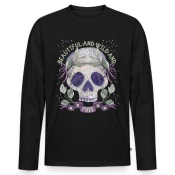 Crâne Couronne de laurier romantique - T-shirt manches longues Premium bio Homme - noir - Devant - Nico (187cm)