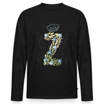 Monogram letter Z with crown, floral ornament - Men's Premium Organic Long Sleeve Shirt - black - Front - Nico (187cm)