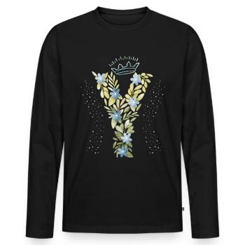 Monogram letter Y with crown, floral ornament - Men's Premium Organic Long Sleeve Shirt - black - Front - Nico (187cm)