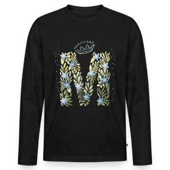 Monogram letter M with crown, floral ornament - Men's Premium Organic Long Sleeve Shirt - black - Front - Nico (187cm)