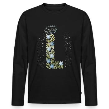Monogram Letter L with Crown, Floral Ornament - Men's Premium Organic Long Sleeve Shirt - black - Front - Nico (187cm)