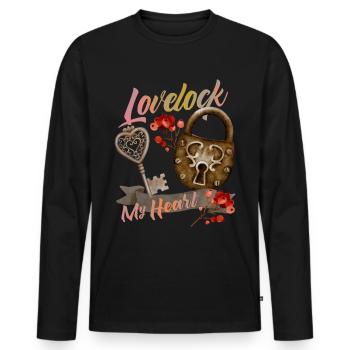 Valentinstag Vorhängeschloss Liebe-Spruch - Männer Premium Bio Langarmshirt - Schwarz - Vorne - Nico (187cm)
