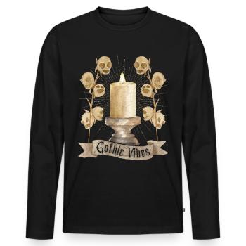 Goth, Gothic-Vibes Totenkopf und Kerze - Männer Premium Bio Langarmshirt - Schwarz - Vorne - Nico (187cm)