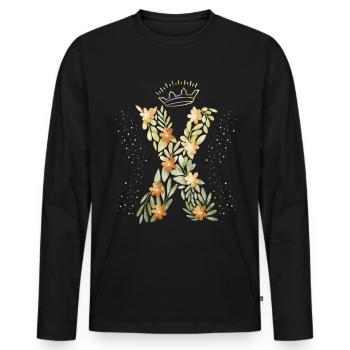 Monogram letter X with crown, floral ornament - Men's Premium Organic Long Sleeve Shirt - black - Front - Nico (187cm)