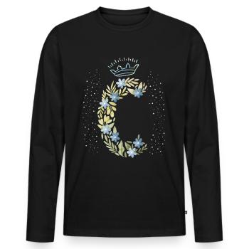 Monogram letter C with crown, floral ornament - Men's Premium Organic Long Sleeve Shirt - black - Front - Nico (187cm)
