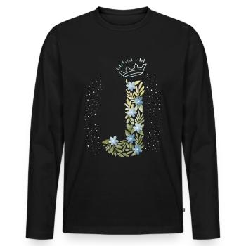 Monogram letter J with crown, floral ornament - Men's Premium Organic Long Sleeve Shirt - black - Front - Nico (187cm)