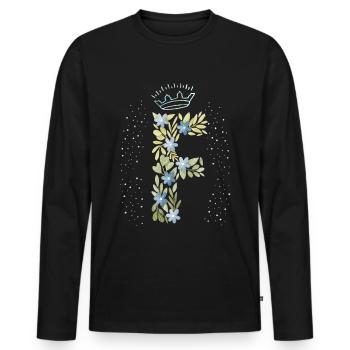 Monogram letter F with crown, floral ornament - Men's Premium Organic Long Sleeve Shirt - black - Front - Nico (187cm)