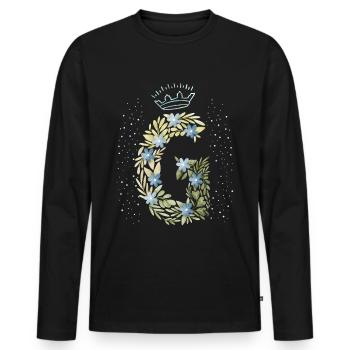 Lettre monogramme G avec couronne, ornement floral - T-shirt manches longues Premium bio Homme - noir - Devant - Nico (187cm)