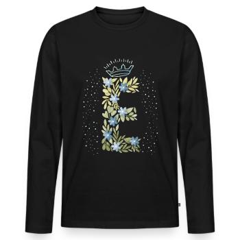 Monogramm Buchstabe E mit Krone, florales Ornament - Männer Premium Bio Langarmshirt - Schwarz - Vorne - Nico (187cm)