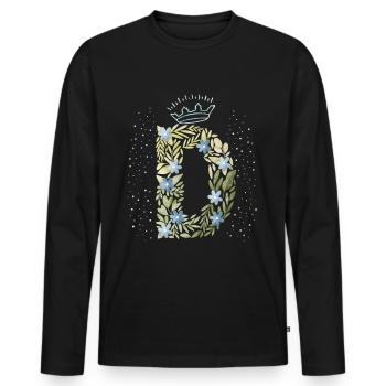 Monogram letter D with crown, floral ornament - Men's Premium Organic Long Sleeve Shirt - black - Front - Nico (187cm)