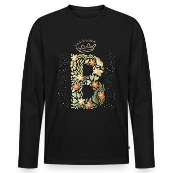 Monogram letter B with crown, floral ornament - Men's Premium Organic Long Sleeve Shirt - black - Front - Nico (187cm)