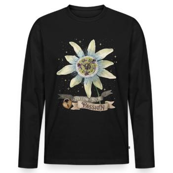 Passiflore, Illustration botanique vintage - T-shirt manches longues Premium bio Homme - noir - Devant - Nico (187cm)