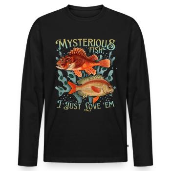 Pisces Vintage Illustration Love-Fish Saying - Men's Premium Organic Long Sleeve Shirt - black - Front - Nico (187cm)