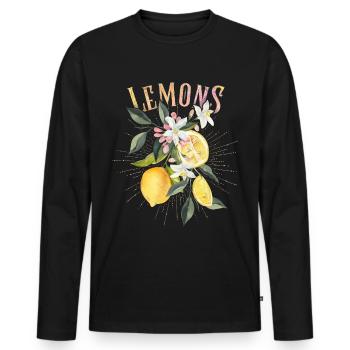 Zitrone, botanische Illustration, Zitronenblüten - Männer Premium Bio Langarmshirt - Schwarz - Vorne - Nico (187cm)