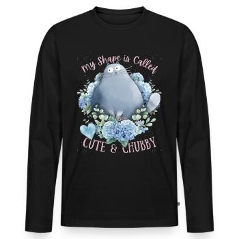 Grand chat drôle de dicton, Cute-Chubby-Cat - T-shirt manches longues Premium bio Homme - noir - Devant - Nico (187cm)