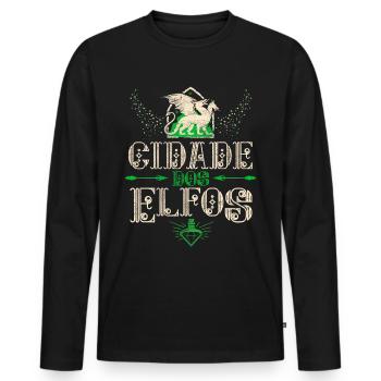 Boho-Cottagecore, Stadt-der-Elfen - Männer Premium Bio Langarmshirt - Schwarz - Vorne - Nico (187cm)
