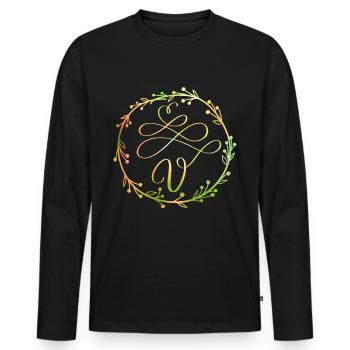 Monogram, letter V, calligraphy ornament - Men's Premium Organic Long Sleeve Shirt - black - Front - Nico (187cm)