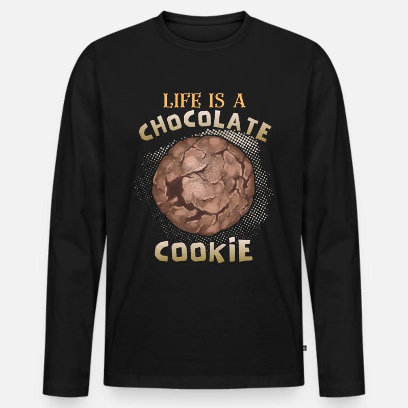 Schokolade, Schokoladenkeks lustiger Spruch - Männer Premium Bio Langarmshirt - Schwarz