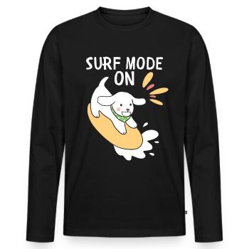 Drôle de surfeur, surf, chien avec planche de surf disant - T-shirt manches longues Premium bio Homme - noir - Devant - Nico (187cm)