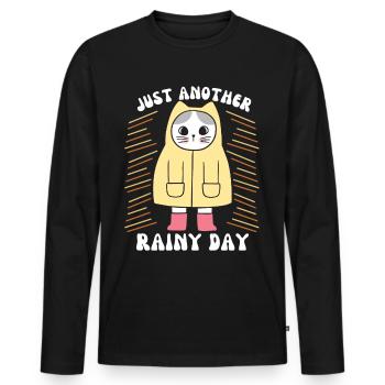 Chat avec imperméable et bottes en caoutchouc, disant - T-shirt manches longues Premium bio Homme - noir - Devant - Nico (187cm)