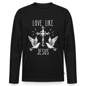 Jesus Christ Cross, Doves of Peace, Proverb - Men's Premium Organic Long Sleeve Shirt - black - Front - Nico (187cm)