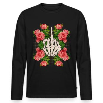 Lustige Skelett Hand, Mittelfinger, Vintage-Rosen - Männer Premium Bio Langarmshirt - Schwarz - Vorne - Nico (187cm)