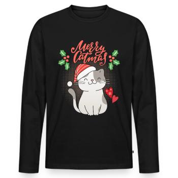 Noël avec drôle de chat, Merrry-Catmas, jeu de mots - T-shirt manches longues Premium bio Homme - noir - Devant - Nico (187cm)