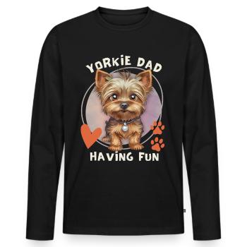 Yorkshire Terrier, Yorkie, Yorkie-papa Dire - T-shirt manches longues Premium bio Homme - noir - Devant - Nico (187cm)