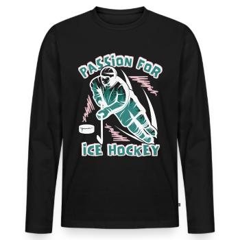 Eishockey, Eishockeyspieler, lustiger Spruch - Männer Premium Bio Langarmshirt - Schwarz - Vorne - Nico (187cm)