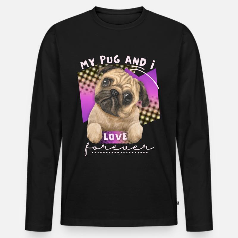 Lustiger Mops, Mops-Aquarell, Spruch - Männer Premium Bio Langarmshirt - Schwarz