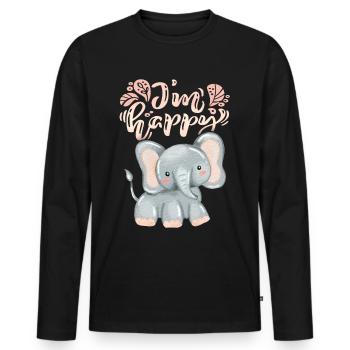 Spruch I'm-happy, lustiger kawaii Elefant - Männer Premium Bio Langarmshirt - Schwarz - Vorne - Nico (187cm)