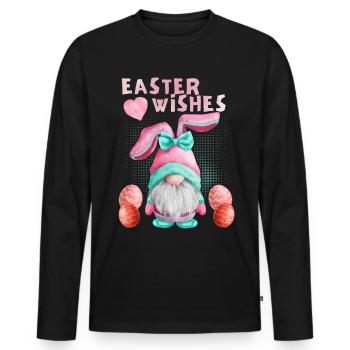 Pâques, nain gnome avec œuf de Pâques, drôle de gnome - T-shirt manches longues Premium bio Homme - noir - Devant - Nico (187cm)