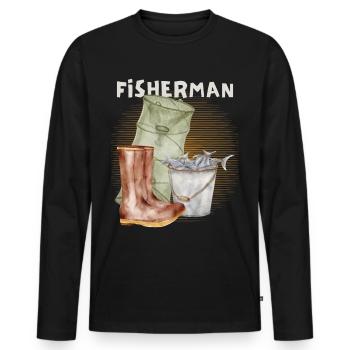 Fish, Anglers, Reuse, Vintage Fishermen Fishing - Men's Premium Organic Long Sleeve Shirt - black - Front - Nico (187cm)