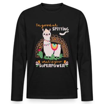 Lama-Llama, drôle de dicton Spitting-Llama - T-shirt manches longues Premium bio Homme - noir - Devant - Nico (187cm)